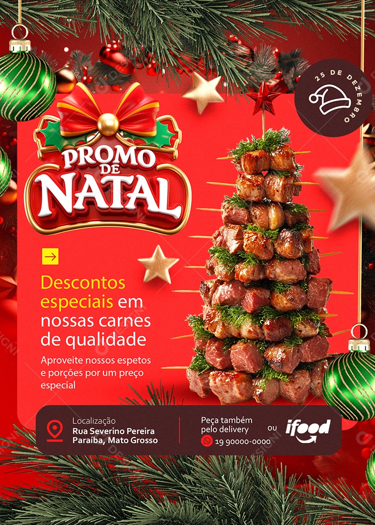 Flyer Natalino Promo de Natal Churrascaria Social Media PSD Editável