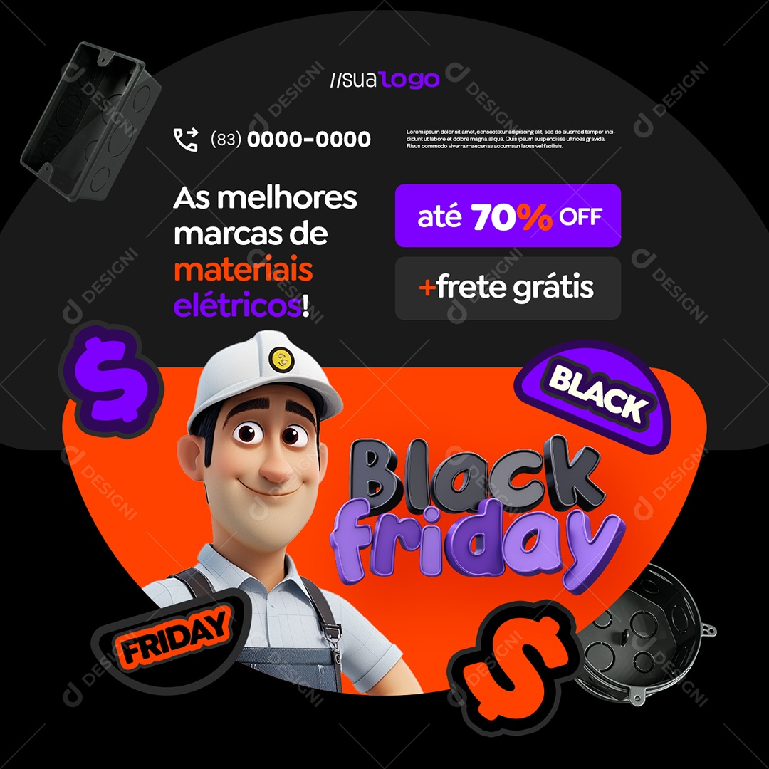 Black Friday As Melhores Marcas de Materiais Elétricos Social Media PSD Editável