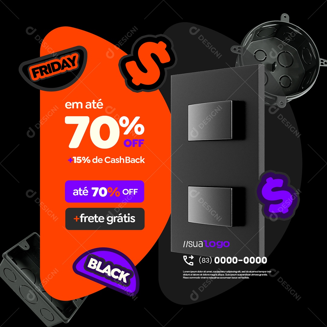 Black Friday Loja de Materiais Elétricos Interruptor Social Media PSD Editável