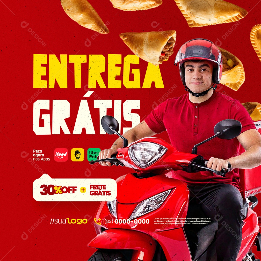 Pastelaria Entrega Grátis 30% Off Frete Grátis Social Media PSD Editável