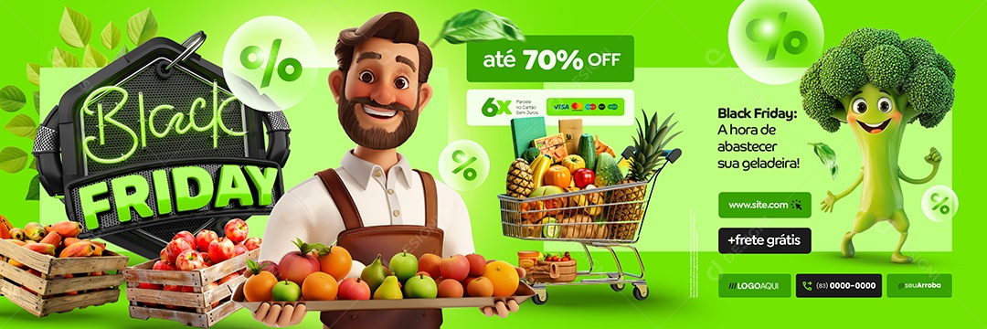 Carrossel Black Friday Hortifruti Abastecer sua Geladeira Social Media PSD Editável