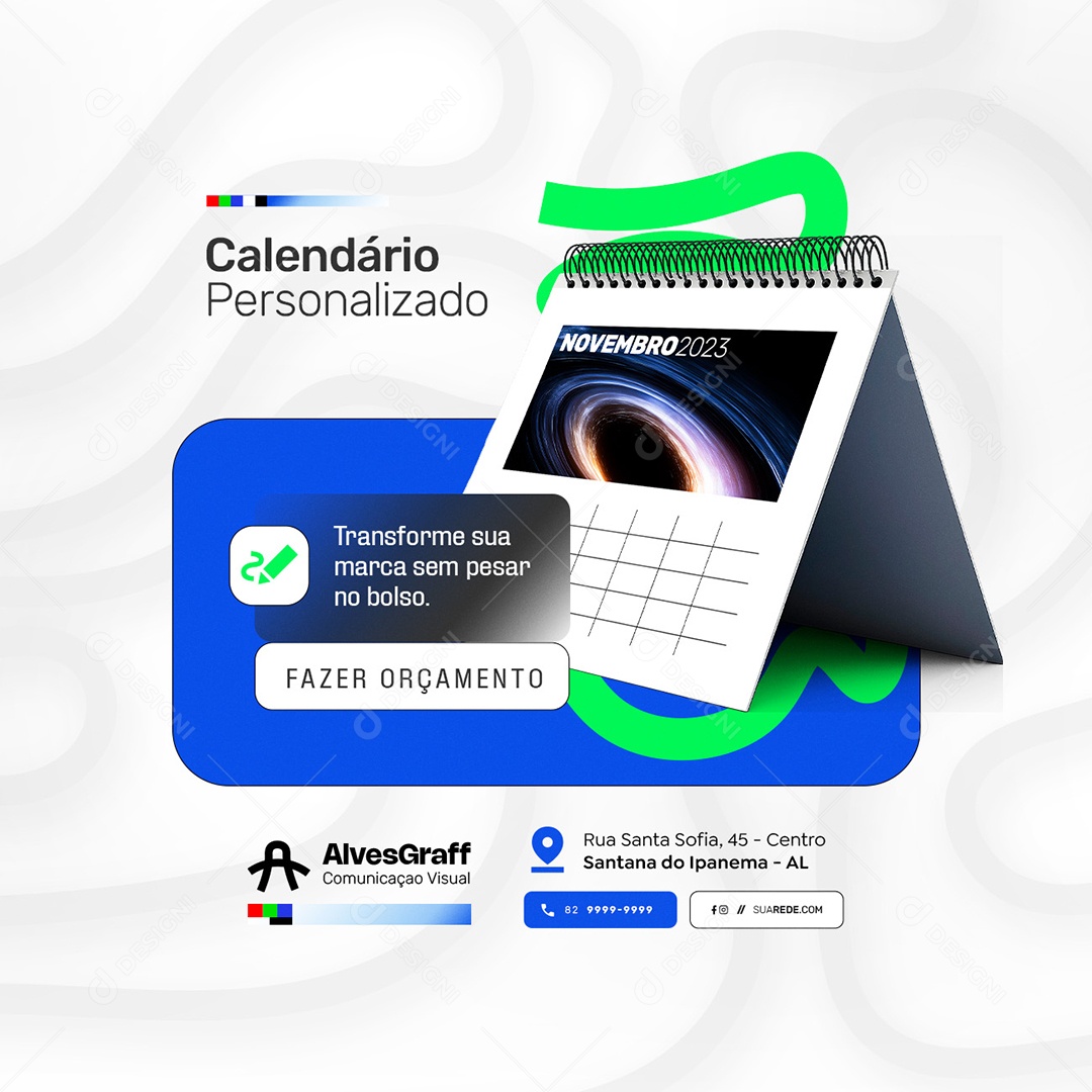 Gráfica Calendário Personalizado Social Media PSD Editável