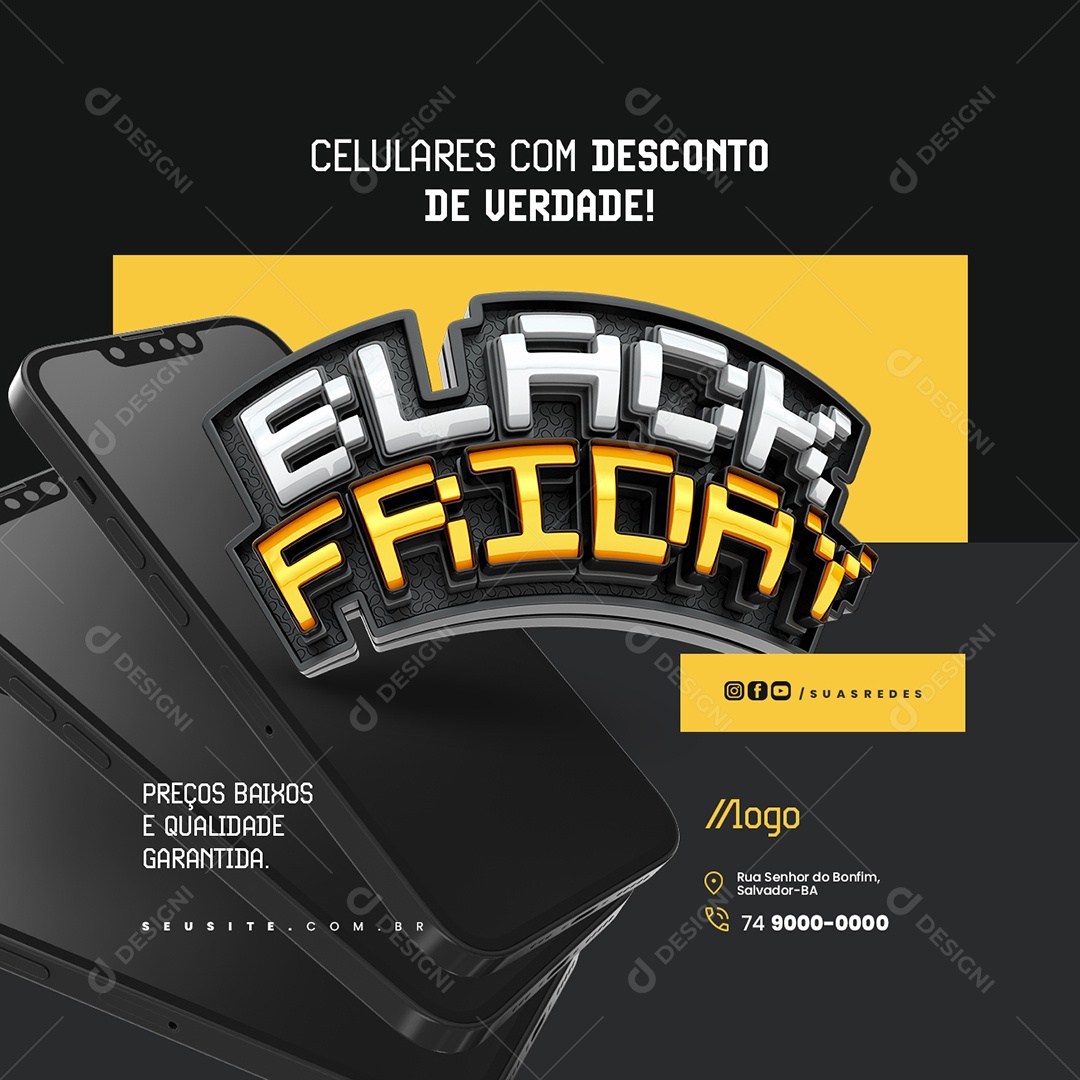 Black Friday Loja de Celulares com Desconto de Verdade Social Media PSD Editável