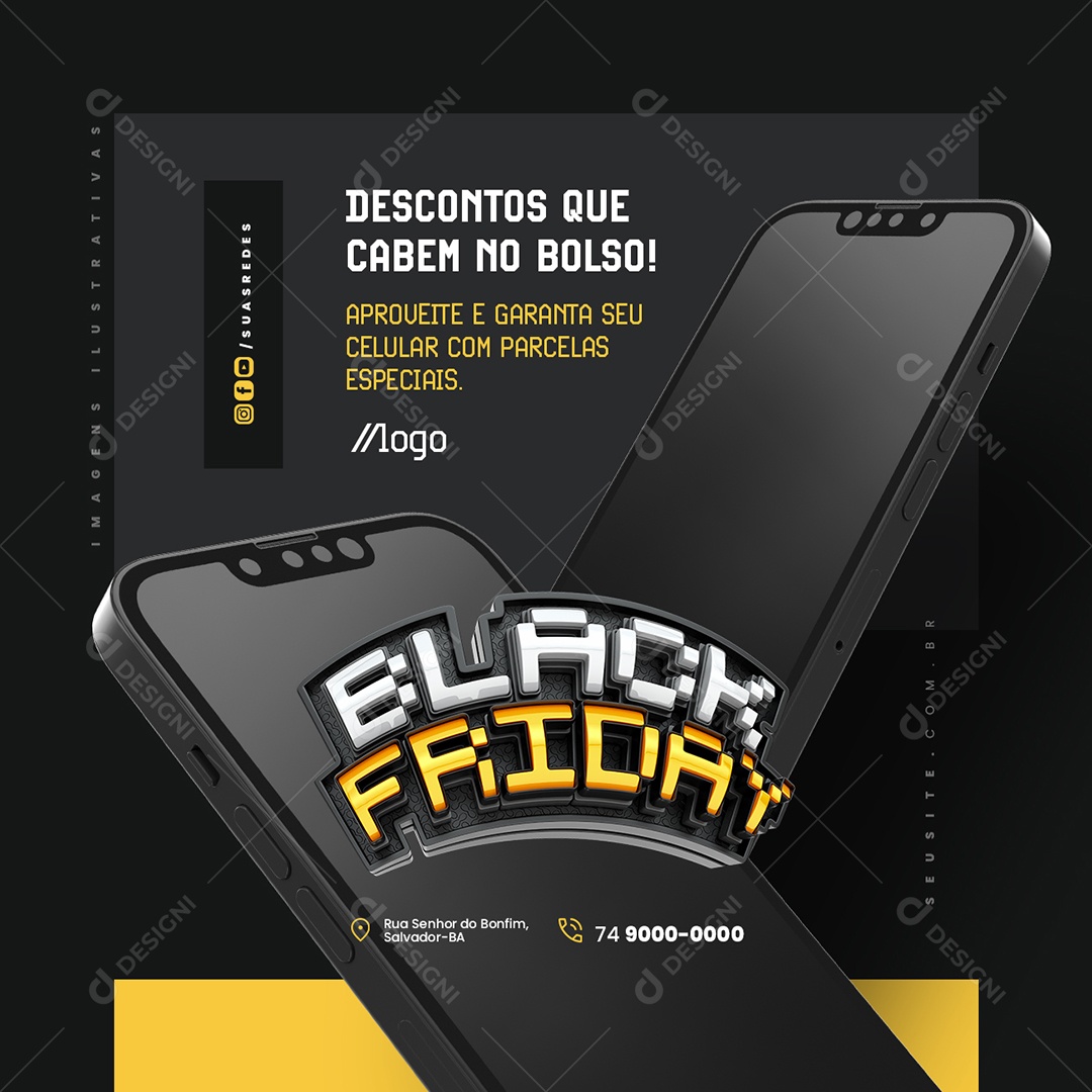 Black Friday Loja de Celulares Descontos Que Cabem no Bolso Social Media PSD Editável