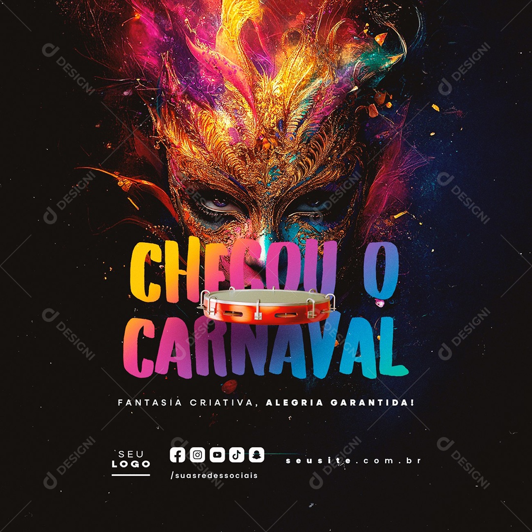 Chegou o Carnaval Fantasia Criativa Social Media PSD Editável