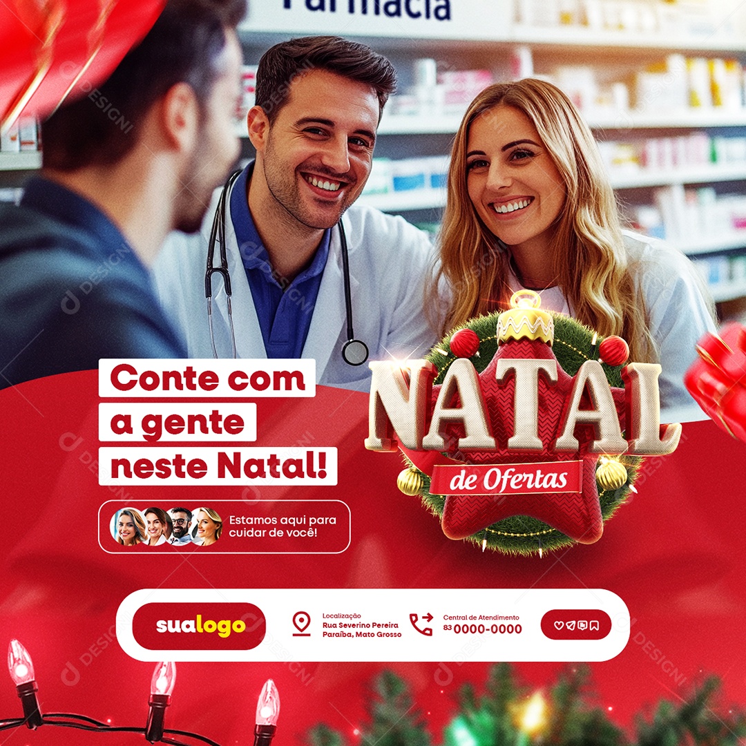 Farmácia Natal de Ofertas Conte Com a Gente neste Natal Social Media PSD Editável