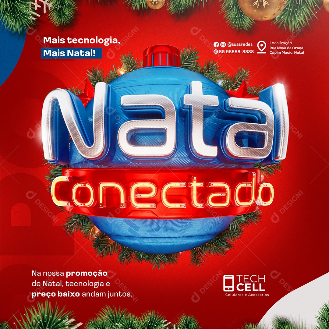 Natal Conectado Loja de Eletrônicos Mais Tecnologia Social Media PSD Editável