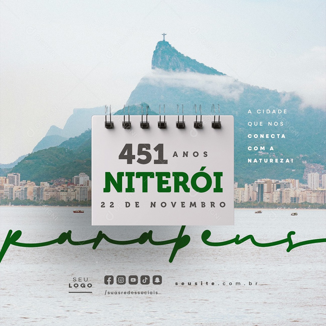 Aniversário de Niterói 22 de Novembro 451 Anos Parabéns Social Media PSD Editável