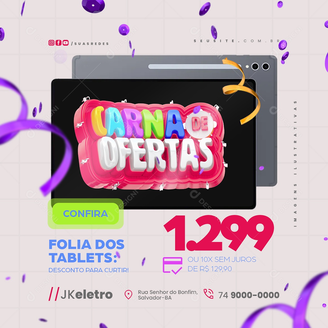 Carna de Ofertas Loja de Eletrônicos Folia dos Tabletes Social Media PSD Editável