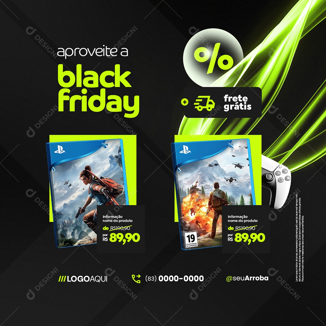 Black Friday Loja Games Frete Grátis Social Media PSD Editável