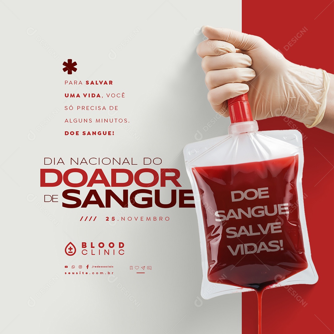 Dia Nacional do Doador de Sangue 25 de Novembro Social Media PSD Editável