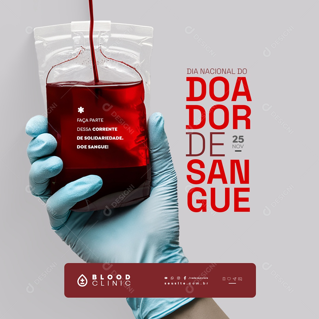 Dia Nacional do Doador de Sangue 25 de Novembro Social Media PSD Editável