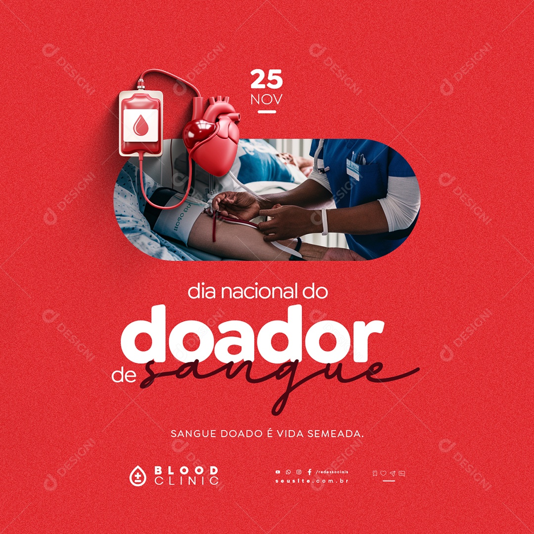 Dia Nacional do Doador de Sangue 25 de Novembro Social Media PSD Editável