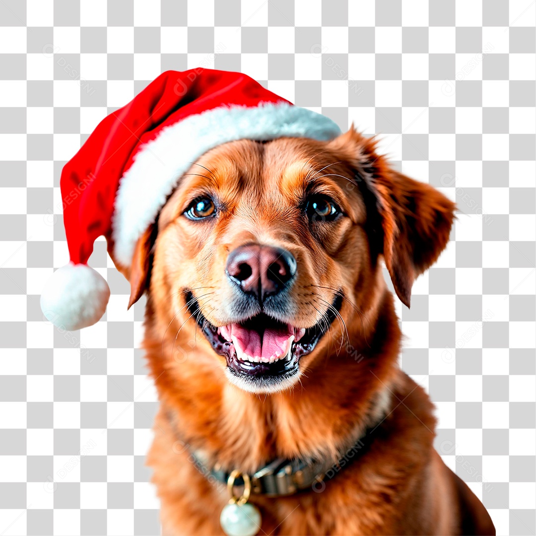 Cachorro Usando Gorro do Papai Noel PNG Transparente