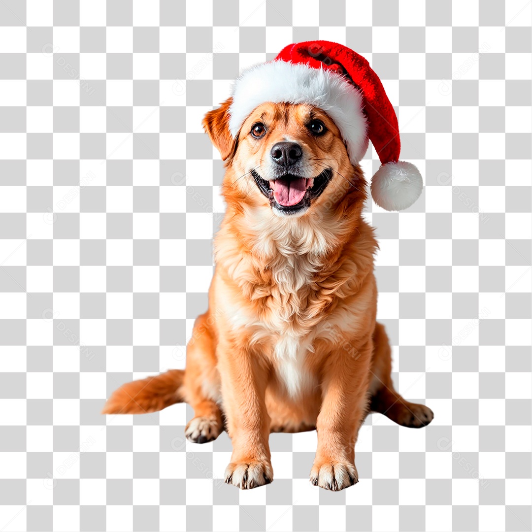 Cachorro Usando Gorro do Papai Noel PNG Transparente