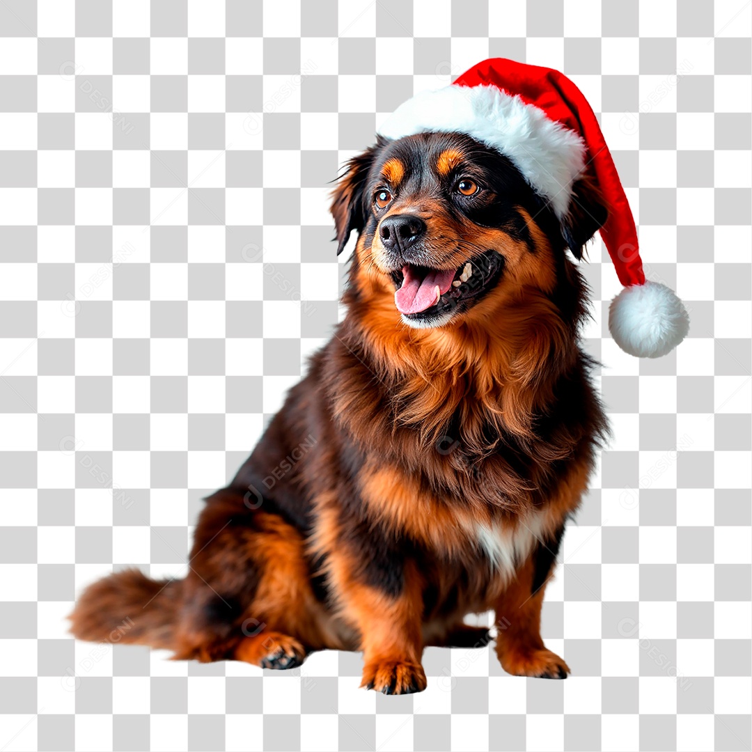 Cachorro Usando Gorro do Papai Noel PNG Transparente