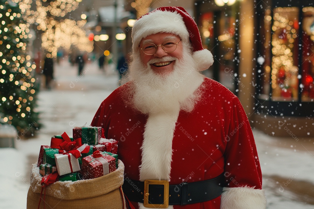 Papai noel com saco de presente nas mãos