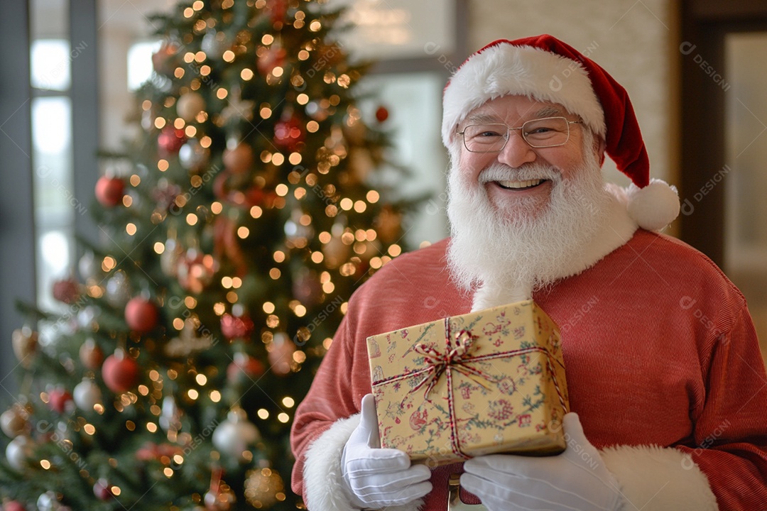 Papai noel com presente nas mãos