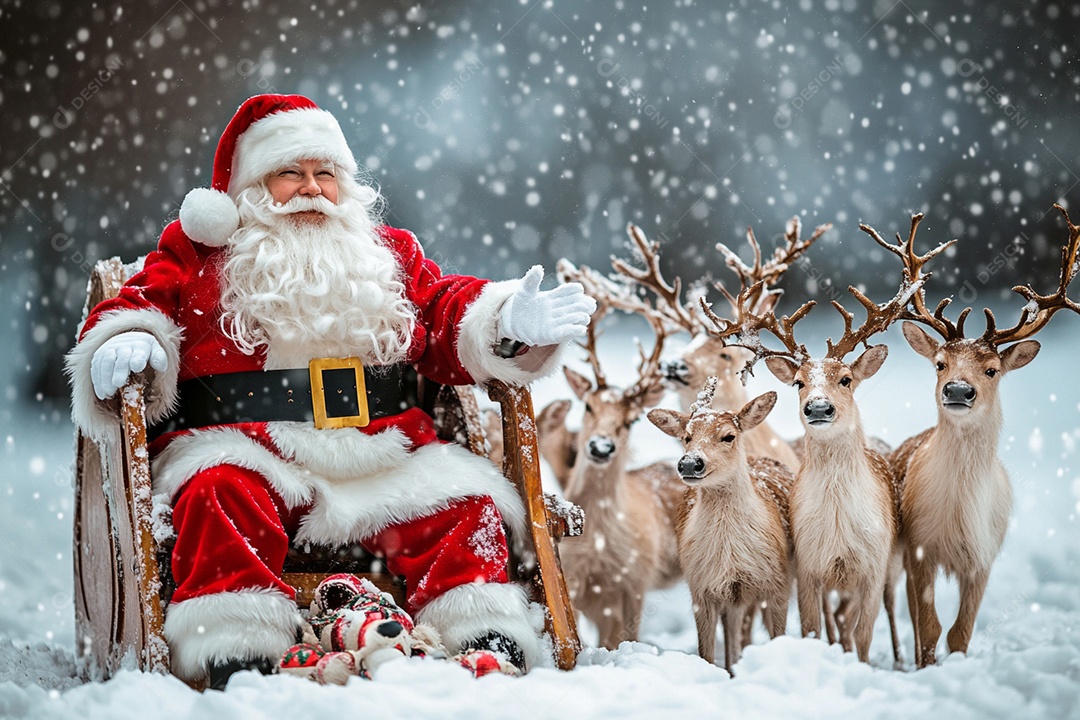 Renas puxando trenó do papai noel