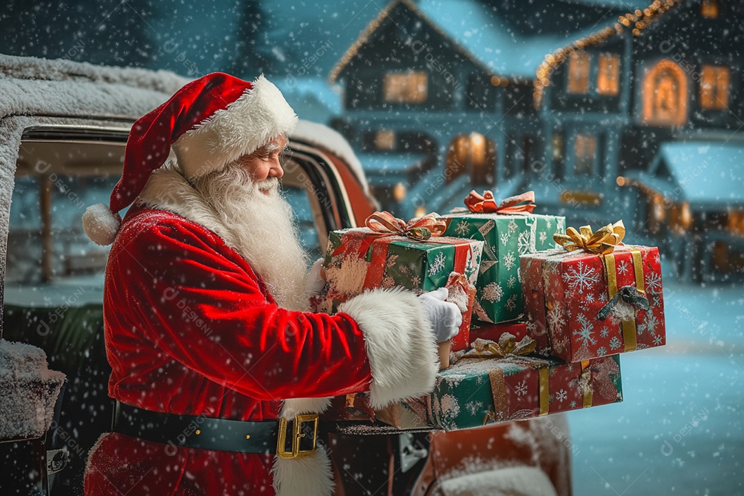 Santa Claus distributing gifts