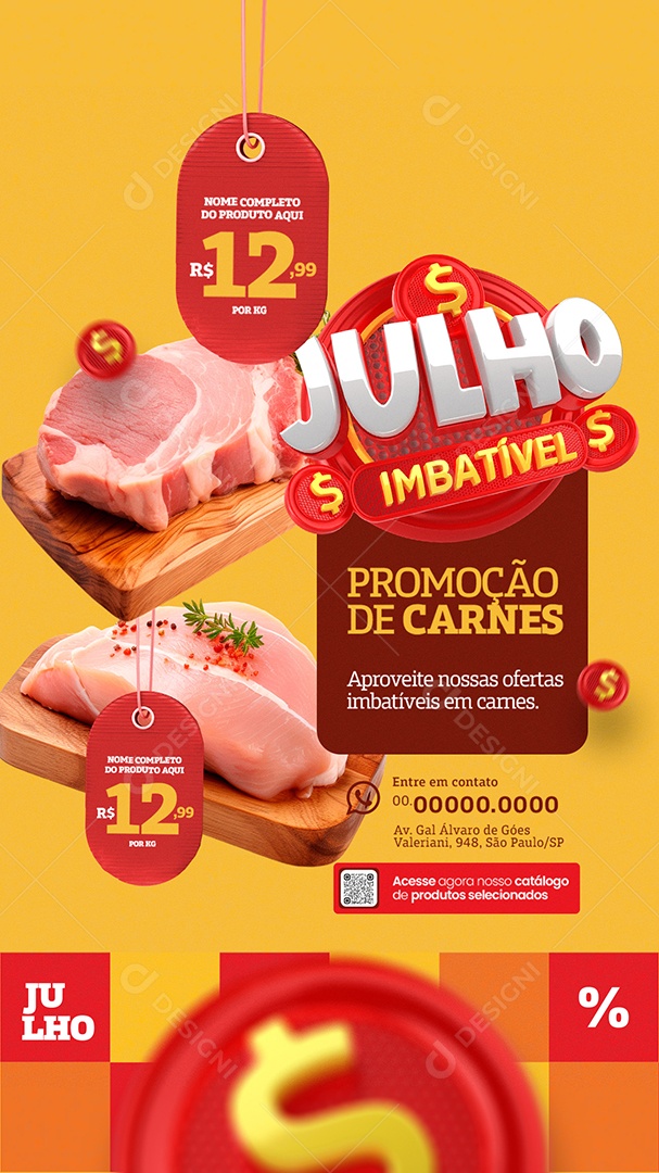 Story Supermercado Julho Imbatível Promoção em Carnes Social Media PSD Editável