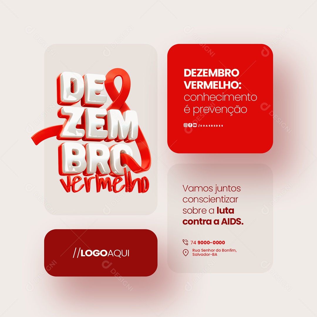 Dezembro Vermelho Conhecimento é Prevenção Social Media PSD Editável