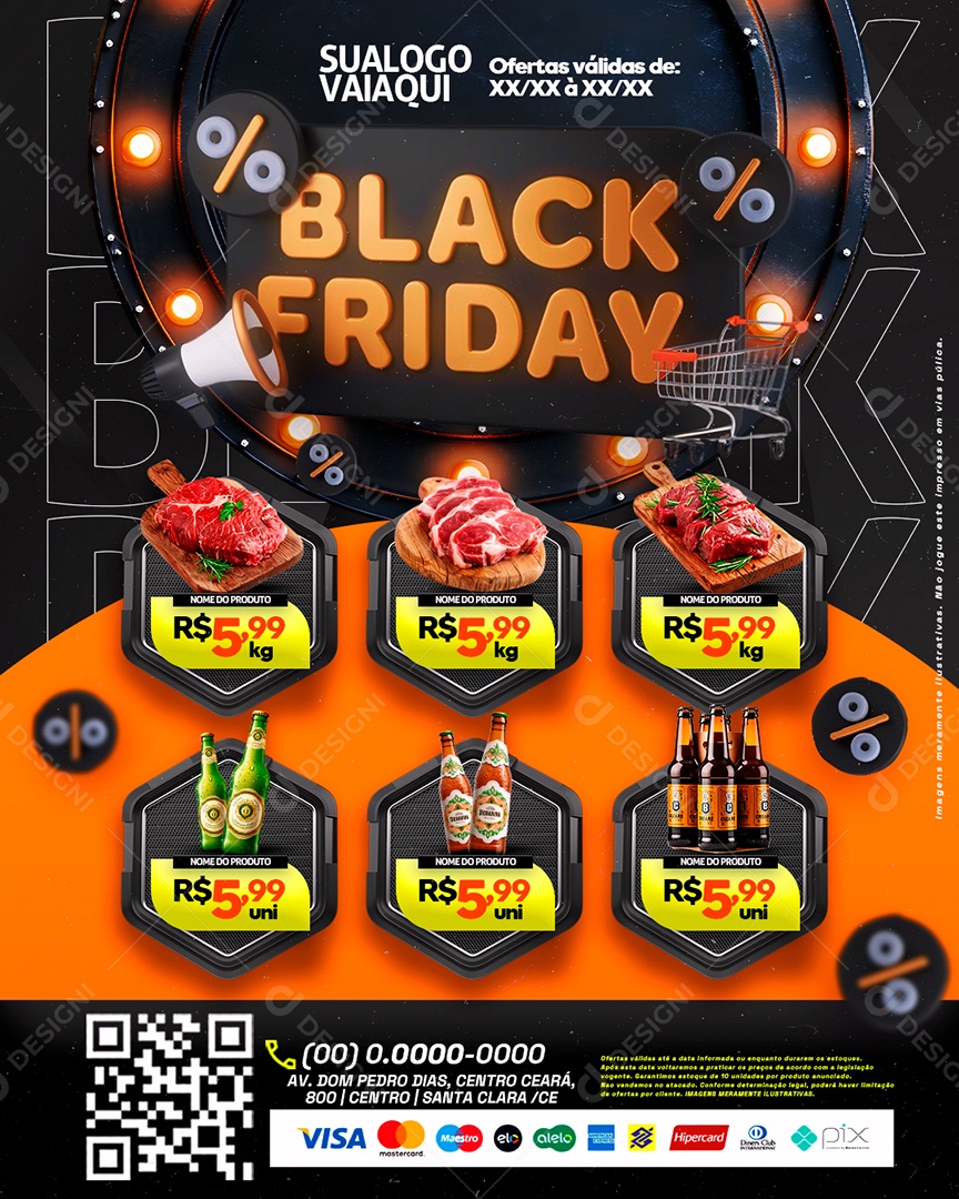 Tabloide Black Friday Supermarket Meats Social Drinks Media PSD Editable