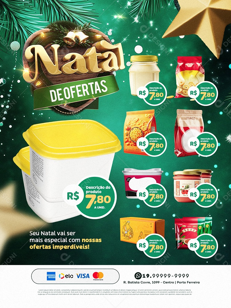 Natal de Ofertas Encarte Supermercado Produtos Social Media PSD Editável