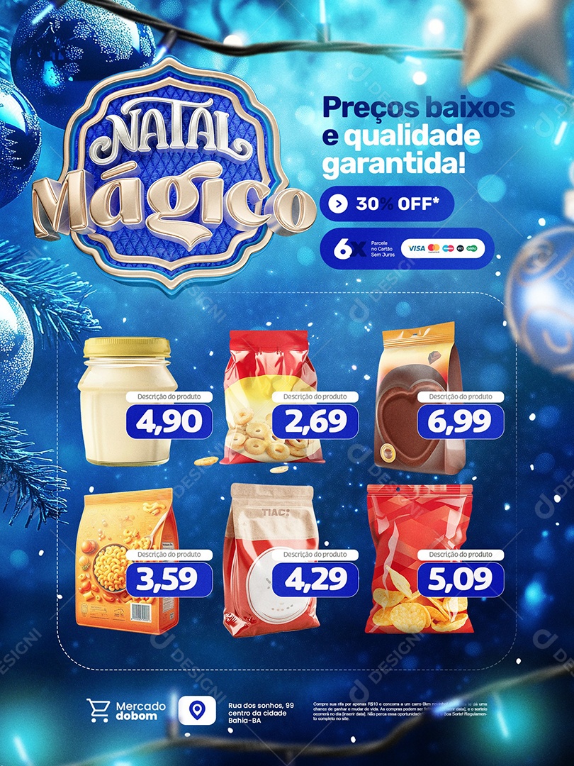 Natal Mágico Encarte Supermercado Preços Baixos e Qualidade Social Media PSD Editável