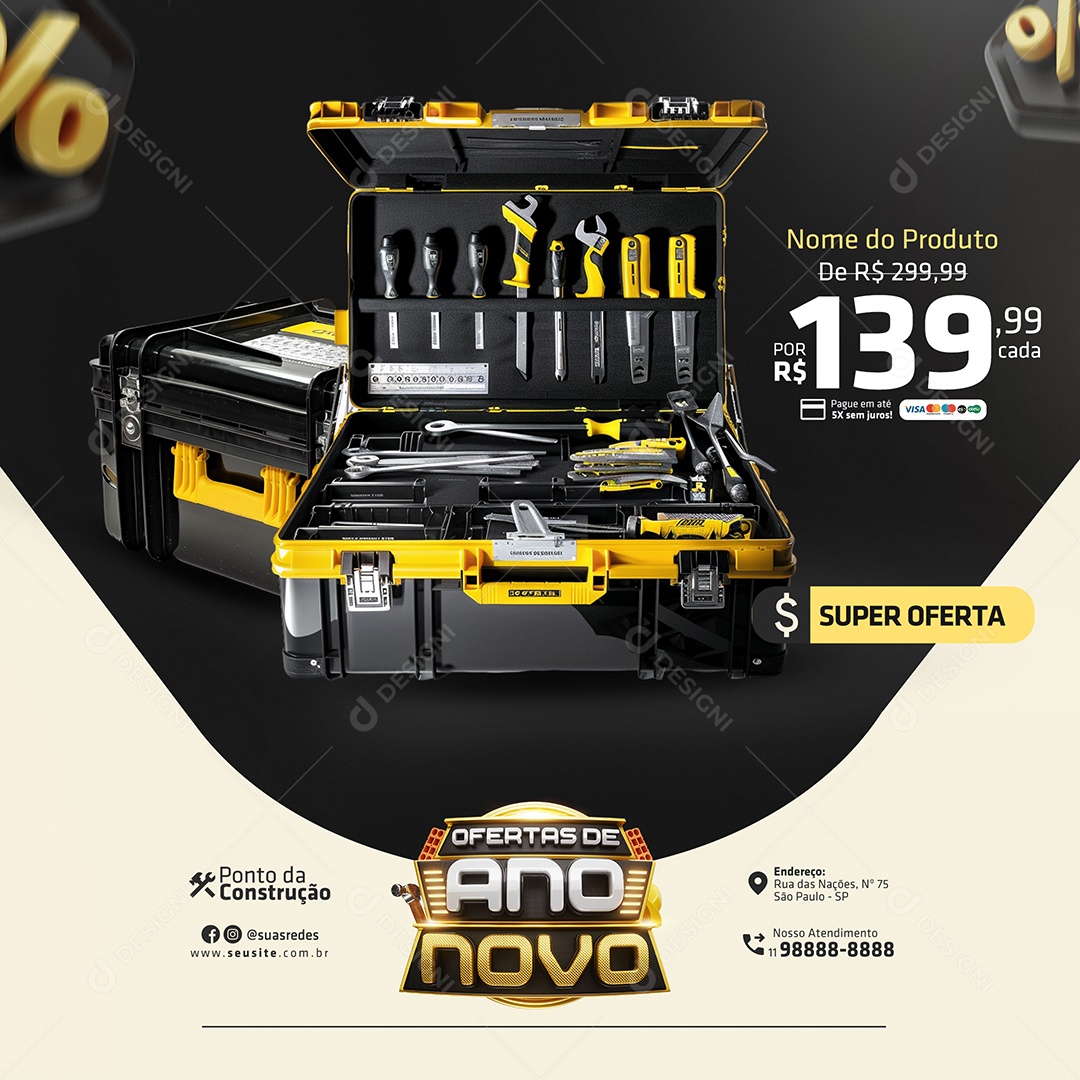 New Years Offers Construction Social Media PSD Tools Box Editable