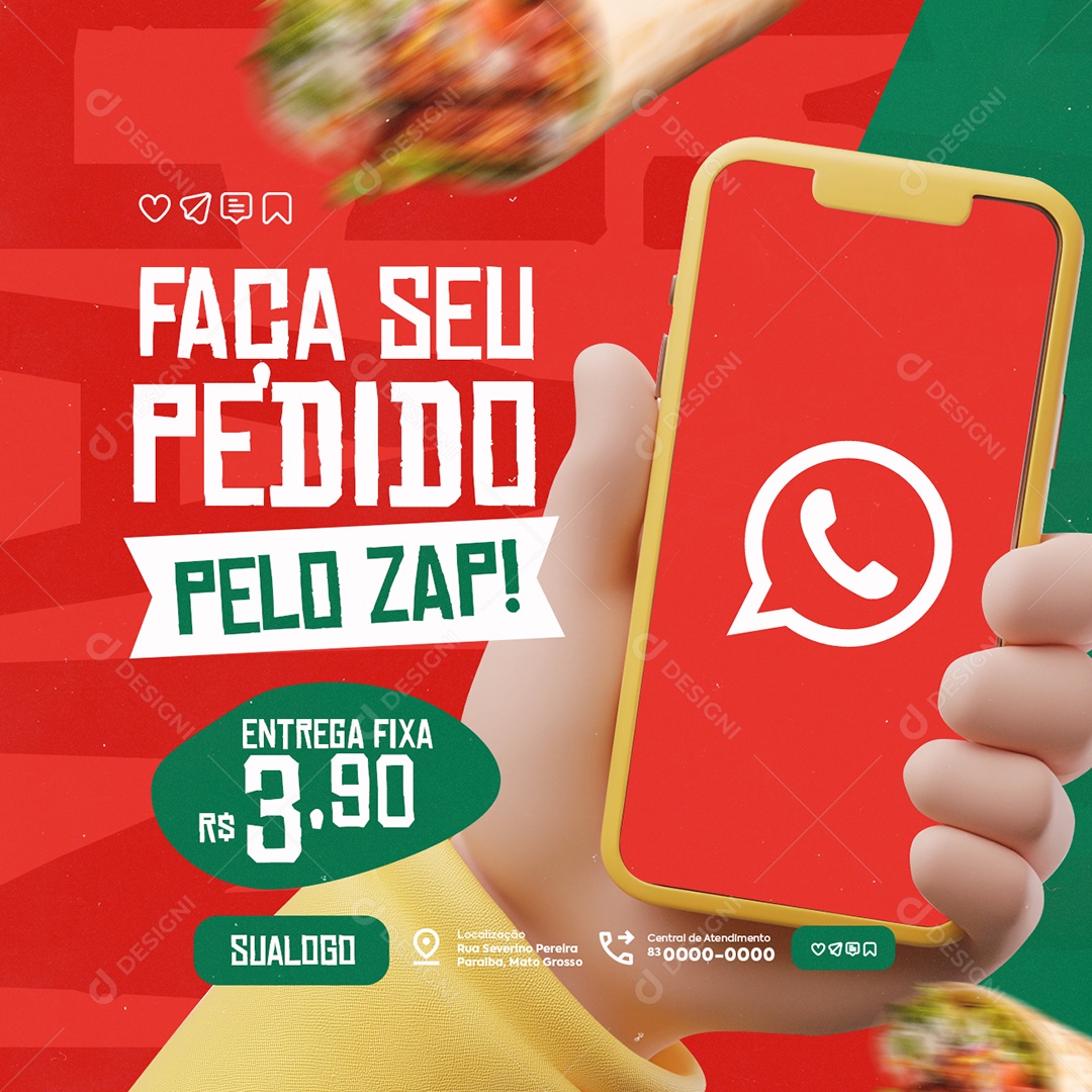 Restaurante Mexicano Faça seu Pedido Pelo Zap Social Media PSD Editável