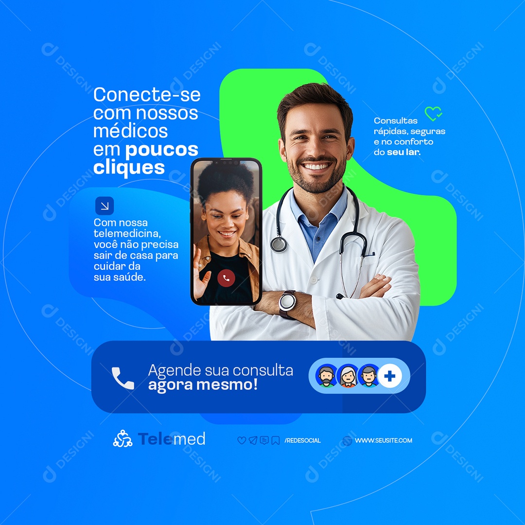 Telemedicina Conecte Se com Nossos Médicos Social Media PSD Editável