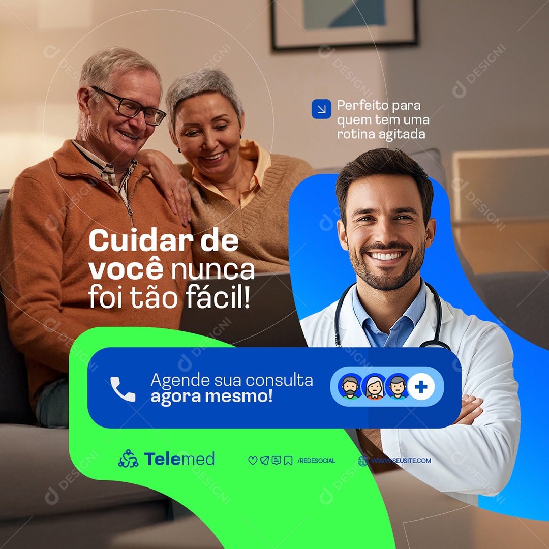 Telemedicina Cuidar de Você Nunca Foi Tão Fácil Social Media PSD Editável