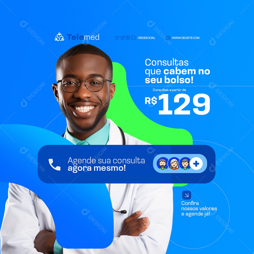 Telemedicina Consultas que Cabem no Seu Bolso Social Media PSD Editável