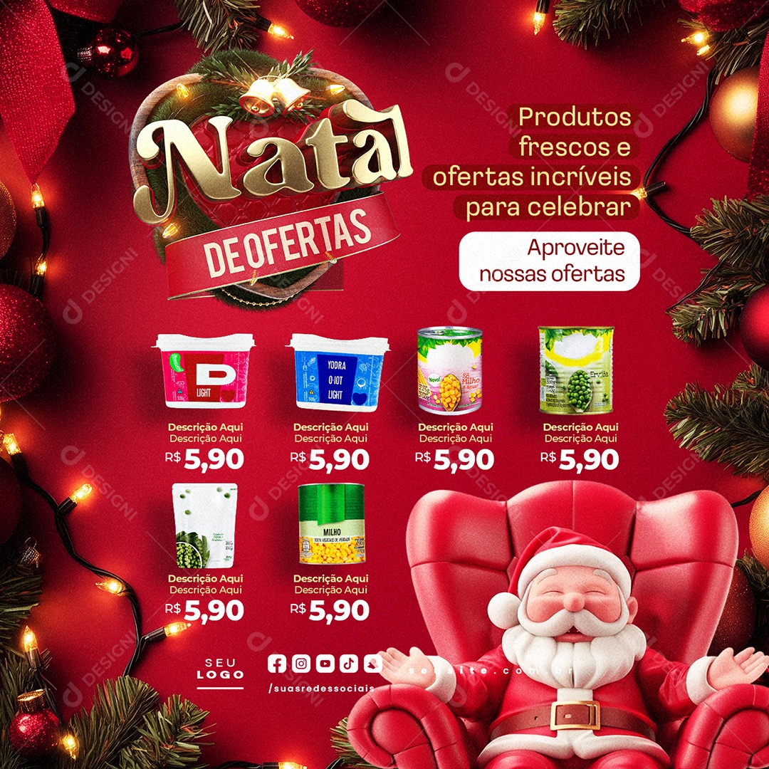 Supermercado Natal de Ofertas Produtos Social Media PSD Editável