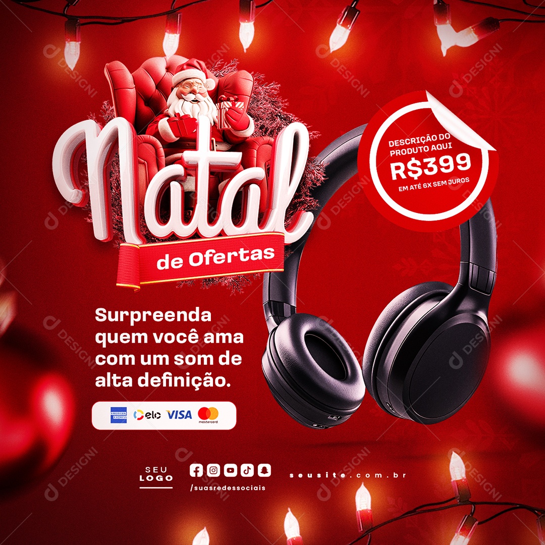 Loja de Eletrônicos Natal de Ofertas Fone Sem Fio Social Media PSD Editável