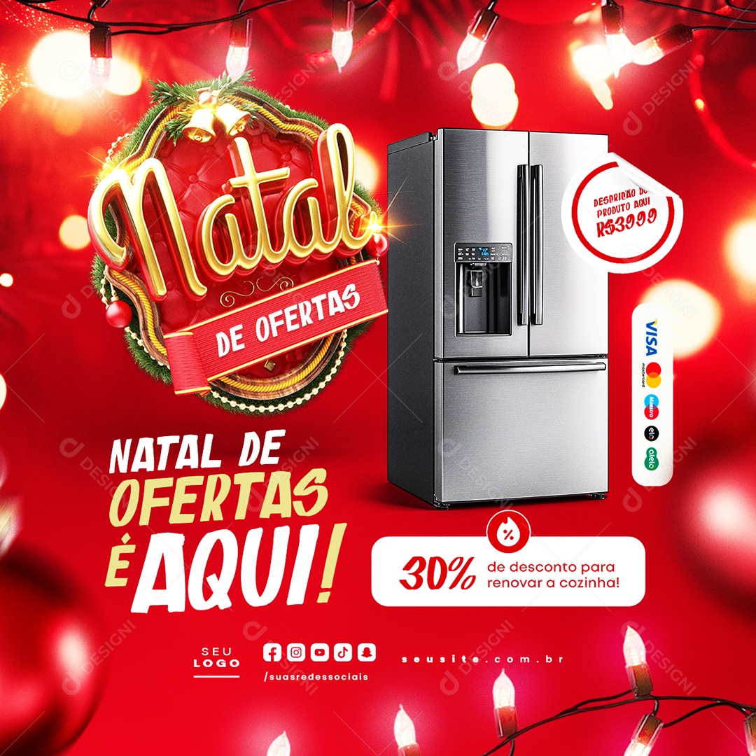 Loja de Eletrodoméstico Natal de Ofertas Geladeira Social Media PSD Editável