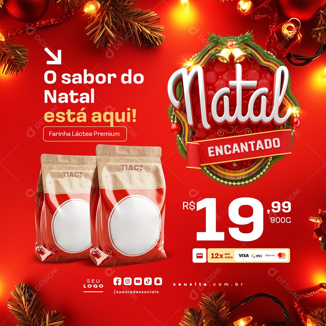 Supermercado Natal Encantado O Sabor do Natal Social Media PSD Editável