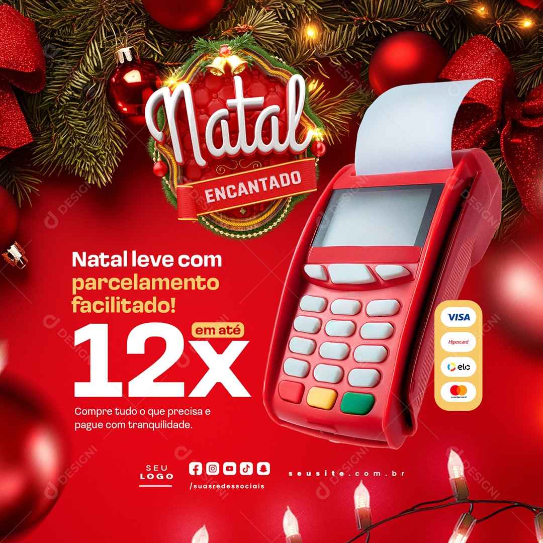 Supermercado Natal Encantado Parcelamento Facilitado Social Media PSD Editável