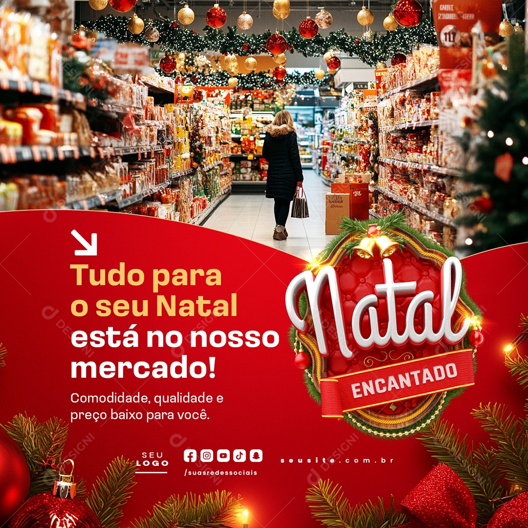 Social Media Supermercado Natal Encantado PSD Editável