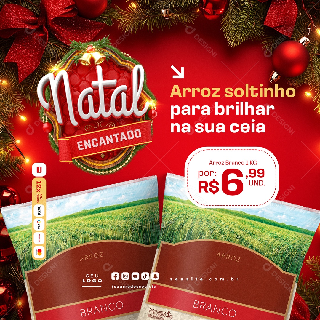 Supermercado Natal Encantado Arroz Soltinho Social Media PSD Editável