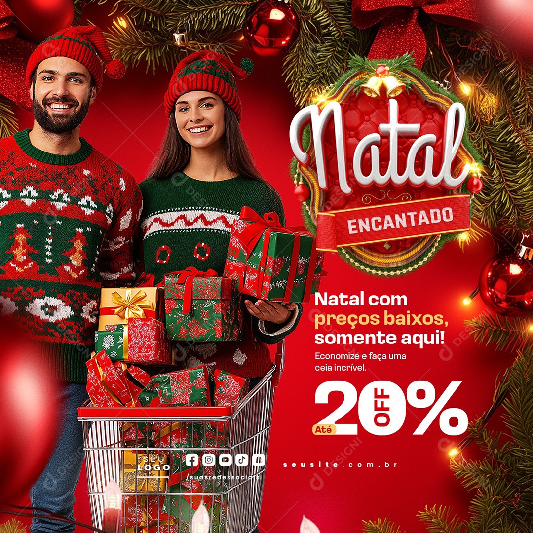 Supermercado Natal Encantado Preços Baixos Social Media PSD Editável