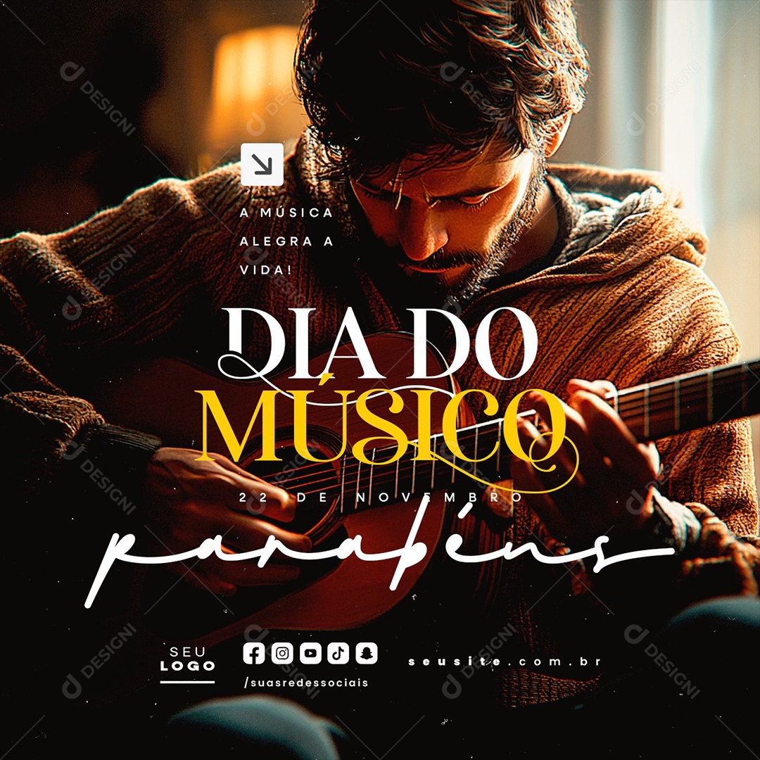 Feliz Dia do Músico 22 de Novembro Parabéns Social Media PSD Editável