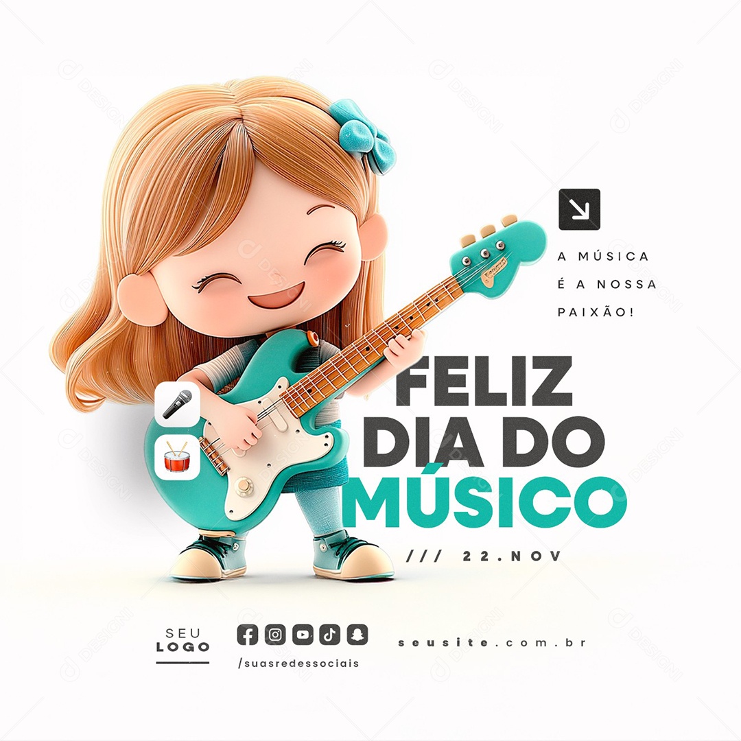 Feliz Dia do Músico 22 de Novembro a Música é a Nossa Paixão Social Media PSD Editável