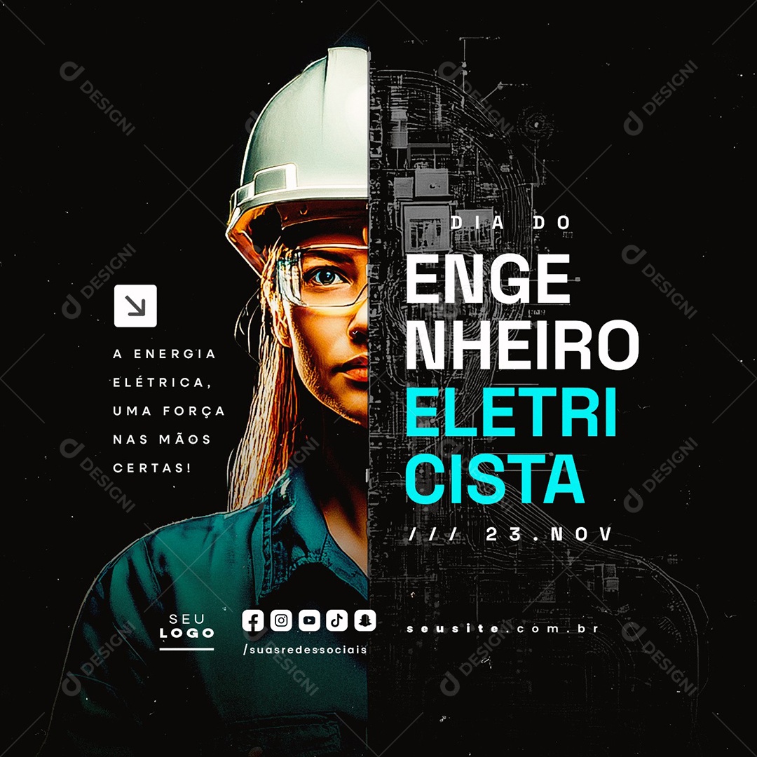 Dia do Engenheiro Eletricista 23 de Novembro Social Media PSD Editável