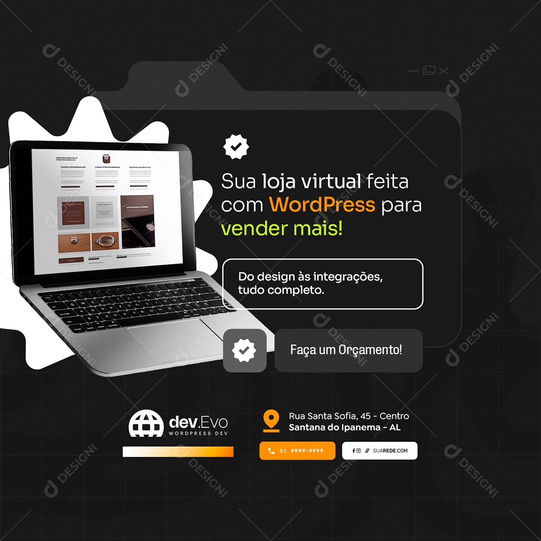 Sua Loja Virtual Feita com WordPress para Vender Mais Social Media PSD Editável