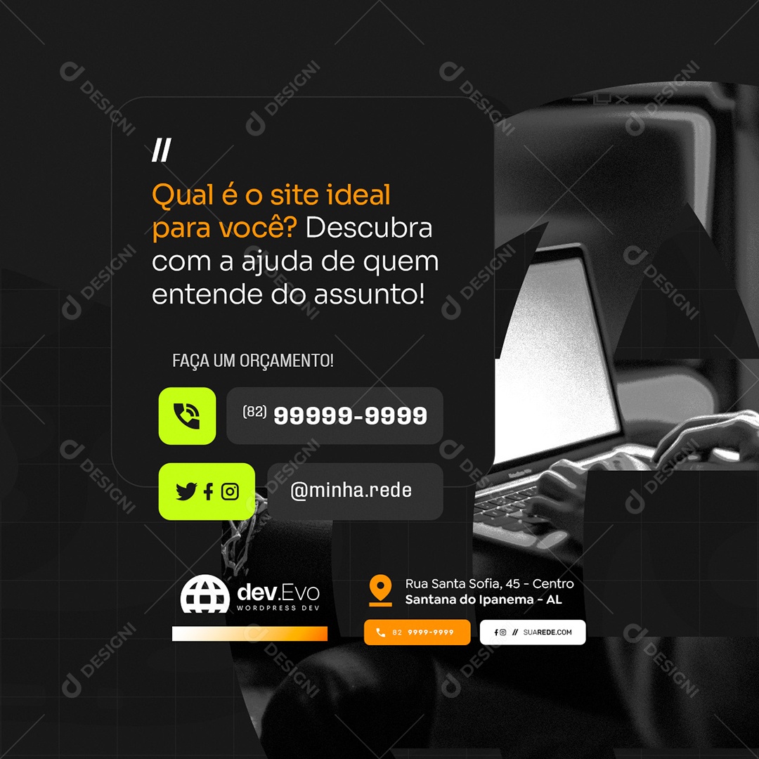 WordPress Qual é o Site Ideal para Você Social Media PSD Editável