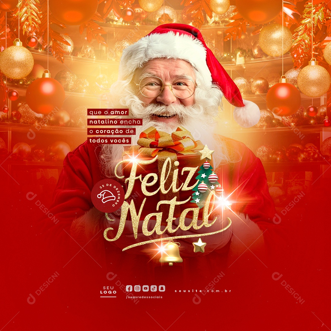 Feliz Natal 25 de Dezembro Social Media PSD Editável