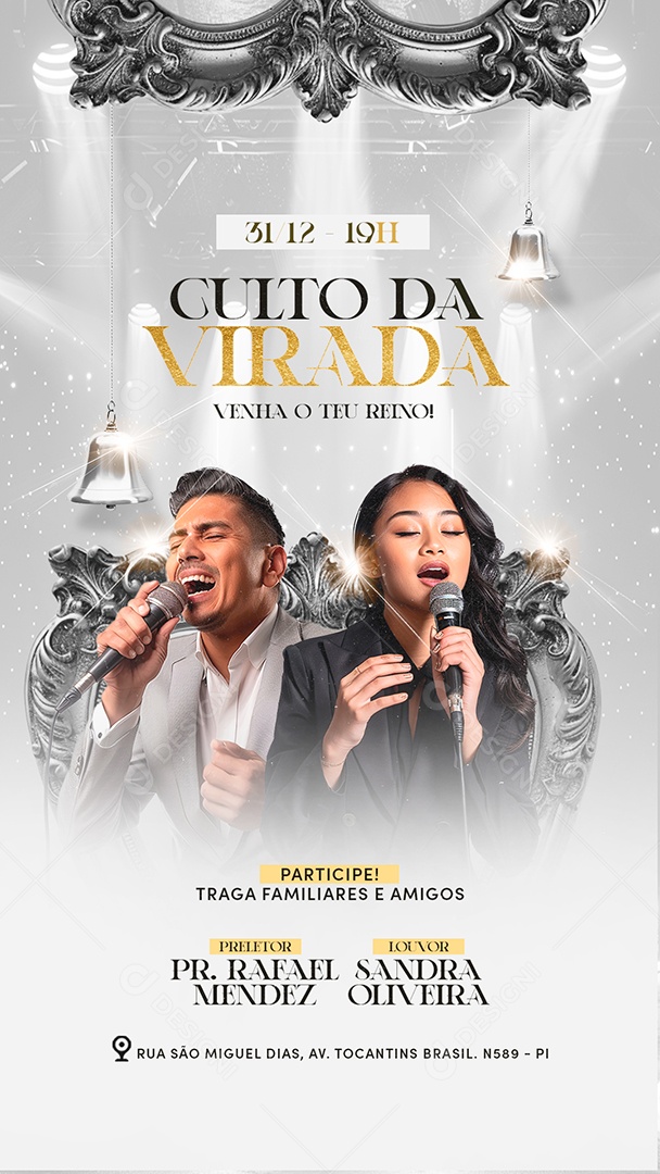 Story Flyer Gospel Ano Novo Culto da Virada Venha o Teu Reino Social Media PSD Editável