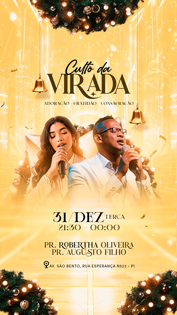 Story Social Media Flyer Gospel Ano Novo Culto da Virada PSD Editável